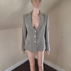 Armani Collezioni Virgin Wool Blazer Jacket Beige Black Pattern Made in Italy 10